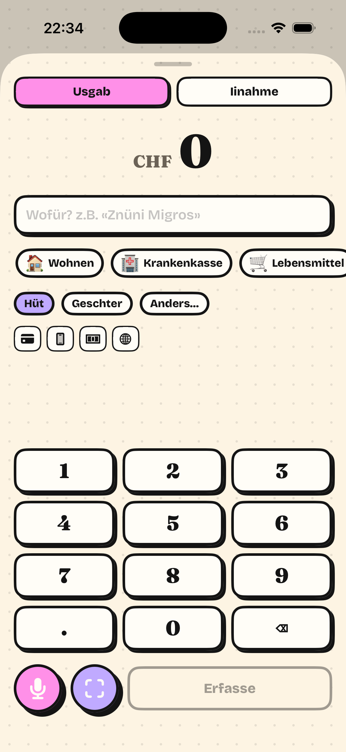 Ausgabe erfassen mit Numpad, Stimme und QR-Scanner